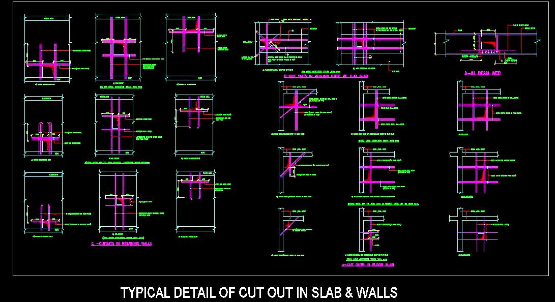 Slab and Wall Cutout Structure Reinforcement Details in DWG File